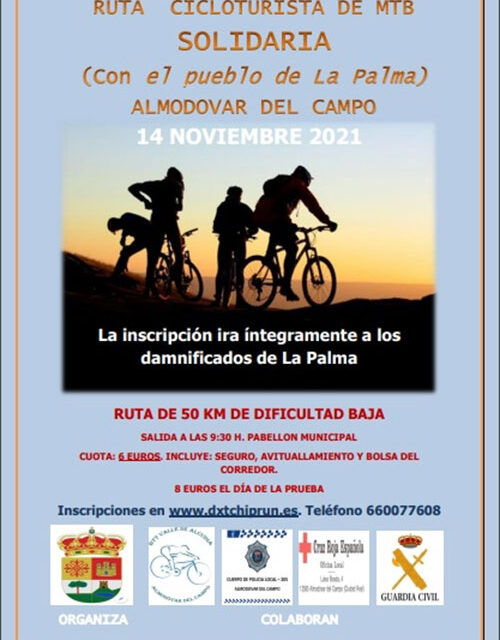 Ayuntamiento y Club BTT ‘Valle de Alcudia’ programan para este domingo una ruta solidaria con La Palma